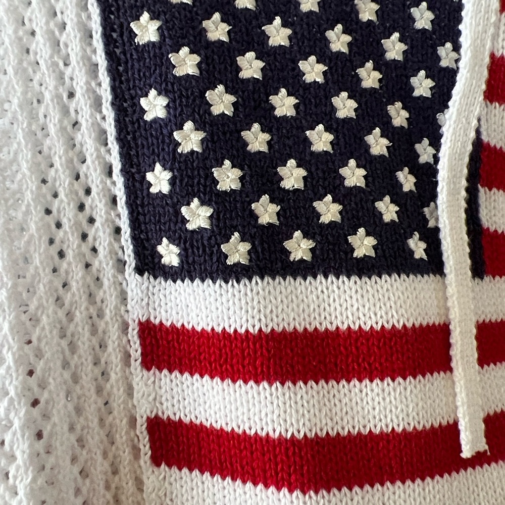 Flag Pullover Medium Sweater Stitched Hooded Ligh… - image 5